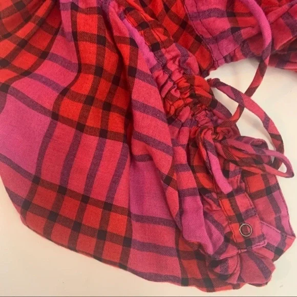 New We The Free People Red Plaid Combo Boho Gathered Peplum Top NWT - Picture 15 of 16